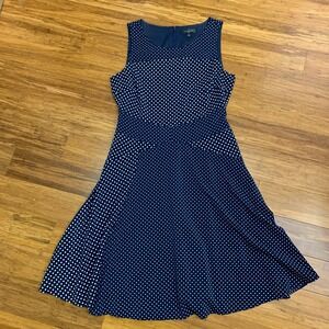 The Limited Polka Dot Dress Women Size 2 Sleeveless Fit & Flare Navy Blue Summer